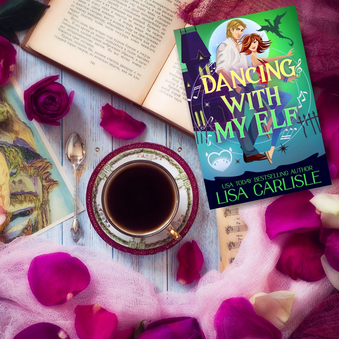 Dancing with My Elf book cover and tea