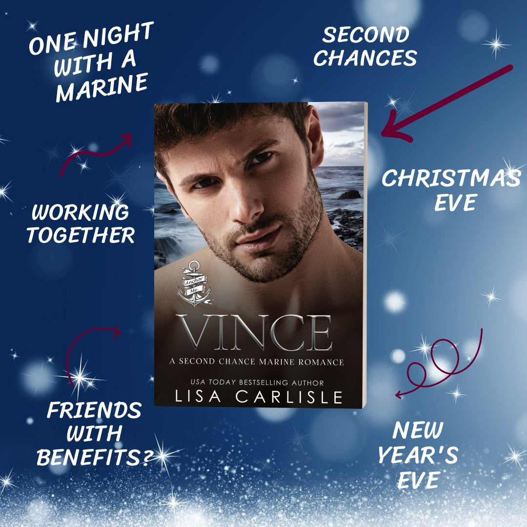 Vince romance book cover with tropes, including holiday themes
