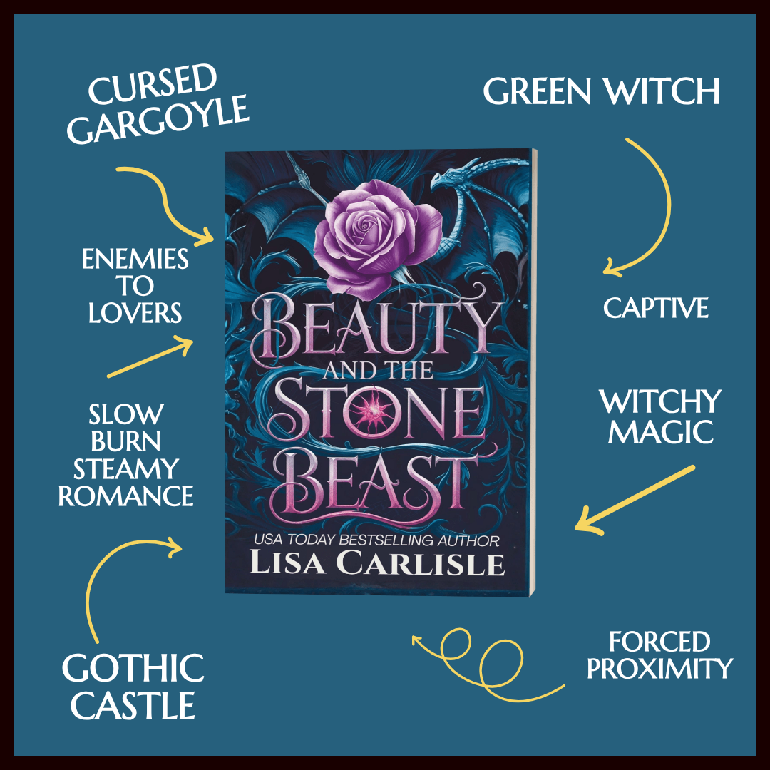Book cover of 'Beauty and the Stone Beast' by Lisa Carlisle with thematic elements on a blue background
