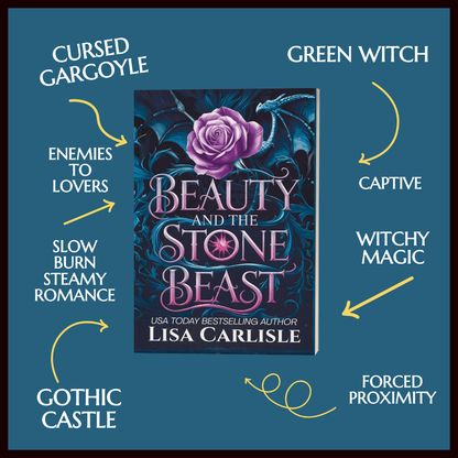 Book cover of 'Beauty and the Stone Beast' by Lisa Carlisle with thematic elements on a blue background