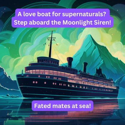 Illustration of a ship with a fantasy theme, surrounded by green and blue hues.